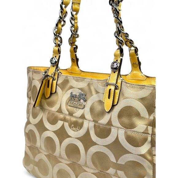 Coach Y2K Madison Tribeca Op Art Gold Sateen & Patent Leather Tote - Picture 9 of 16
